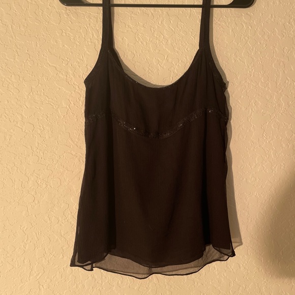 DKNY 8 100% silk Black top blouse camisole tank sequins excellent party formal - Picture 4 of 11